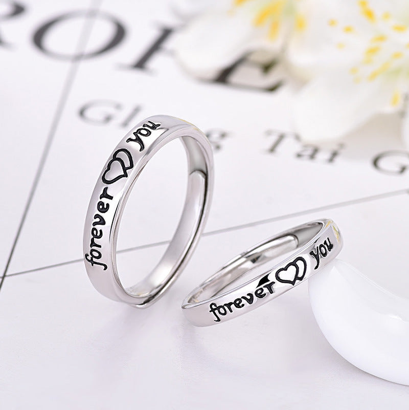 Men'S And Women'S Letters Epoxy Love Heart-Shaped Rings Korean Personality S925 Silver Couple