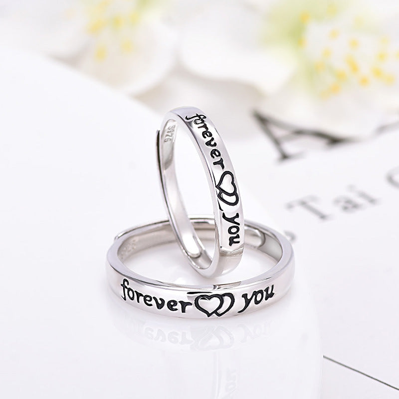 Men'S And Women'S Letters Epoxy Love Heart-Shaped Rings Korean Personality S925 Silver Couple