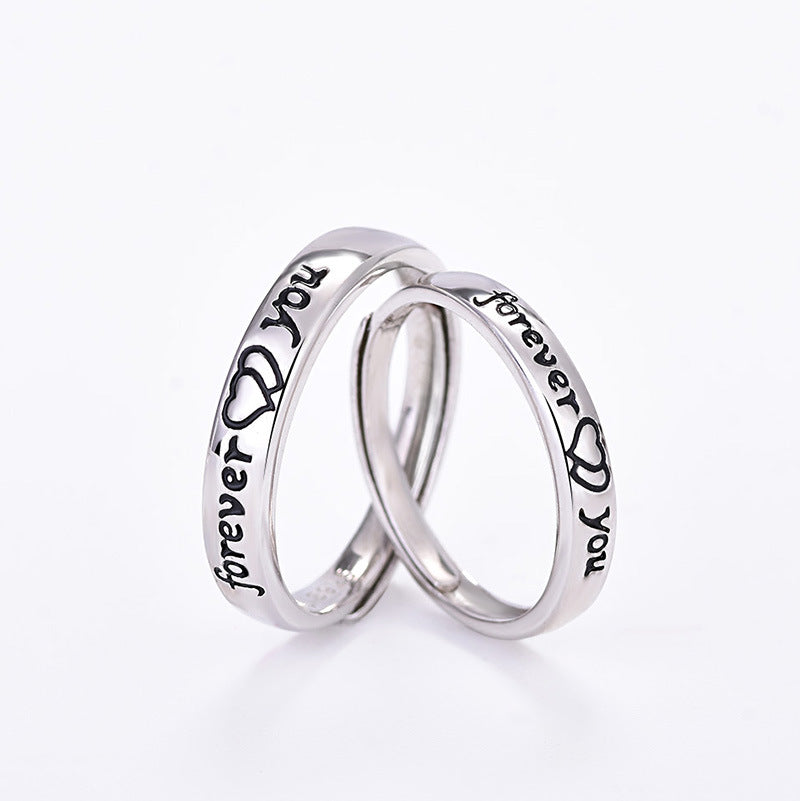 Men'S And Women'S Letters Epoxy Love Heart-Shaped Rings Korean Personality S925 Silver Couple