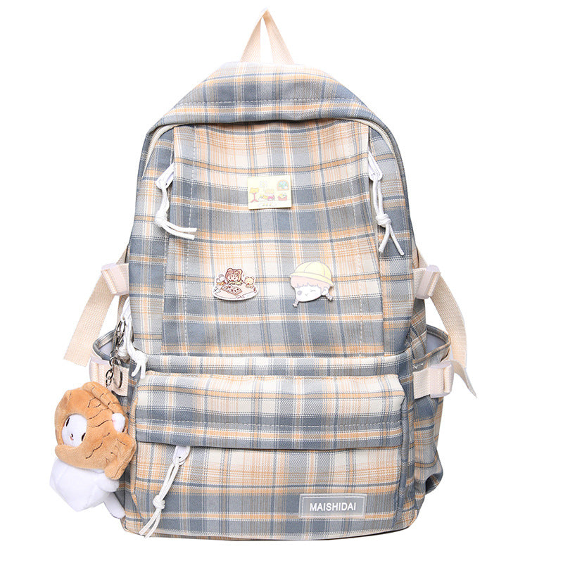 Japanese Plaid Backpack Capacity Students Schoolbag Campus Stripe Style Fashionable Girl Travel Bag