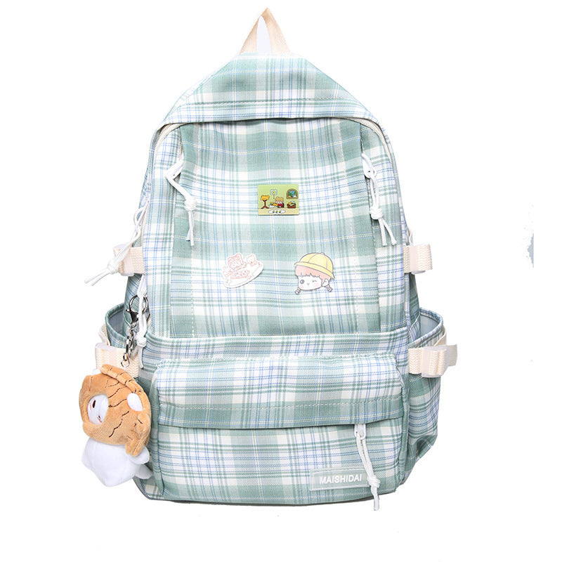 Japanese Plaid Backpack Capacity Students Schoolbag Campus Stripe Style Fashionable Girl Travel Bag