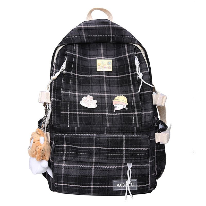 Japanese Plaid Backpack Capacity Students Schoolbag Campus Stripe Style Fashionable Girl Travel Bag