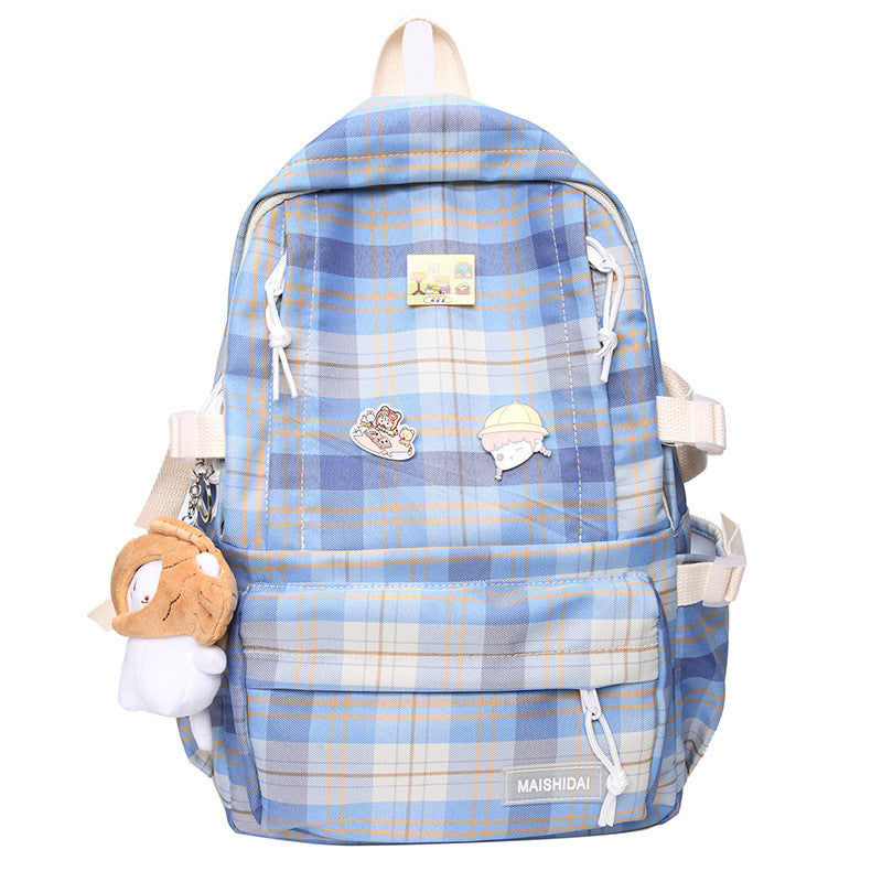 Japanese Plaid Backpack Capacity Students Schoolbag Campus Stripe Style Fashionable Girl Travel Bag