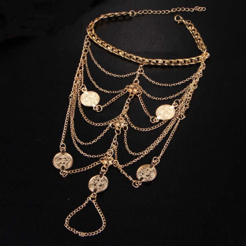 Punk Retro Beach Metal Coin Foot Ornaments Multilayer Tassel Chain Anklet