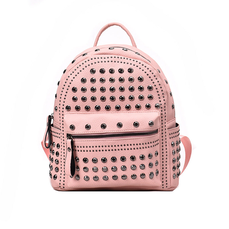 Rivet Soft Leather Sense Solid Color Backpack Casual Ladies Backpack Trend