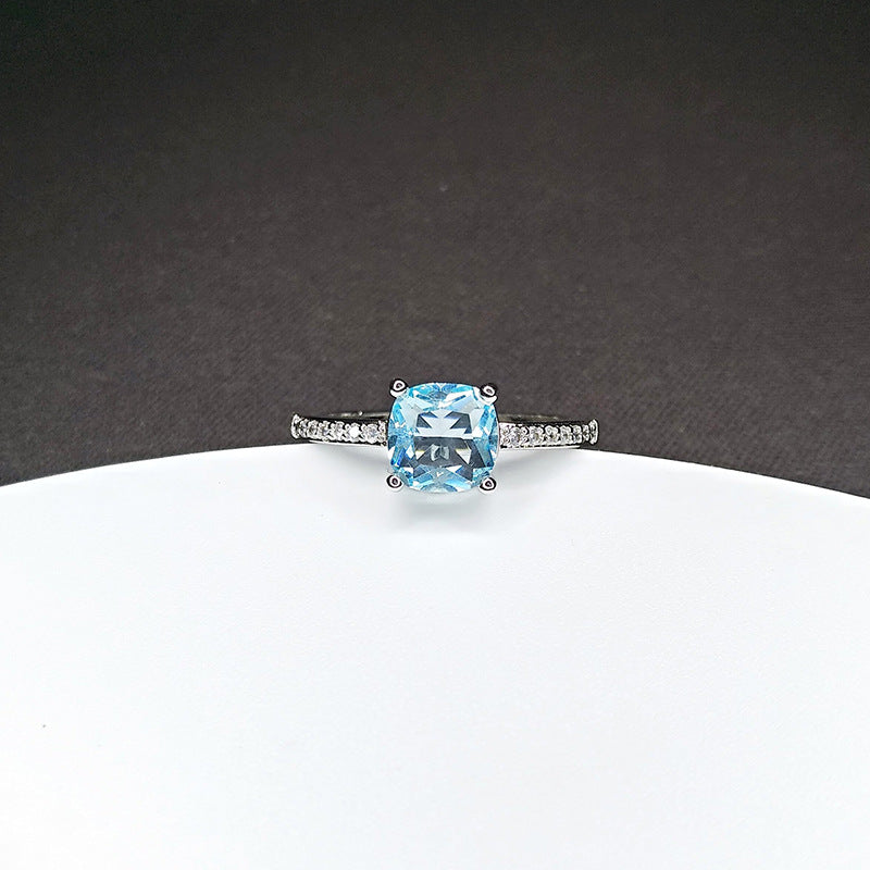 Four Prong Sapphire Moissanite Diamond Ring