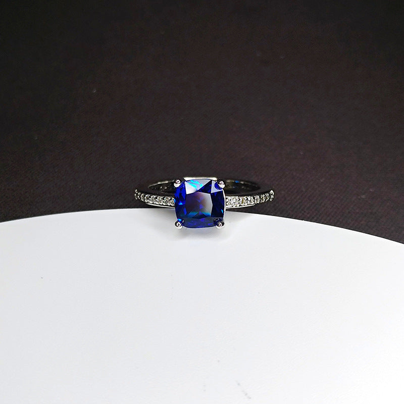 Four Prong Sapphire Moissanite Diamond Ring