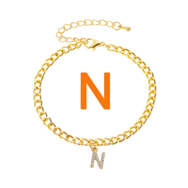 New Letter Rhinestone Alloy Chain Anklet
