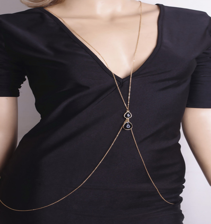 Butterfly pearl drop gem tassel body chain