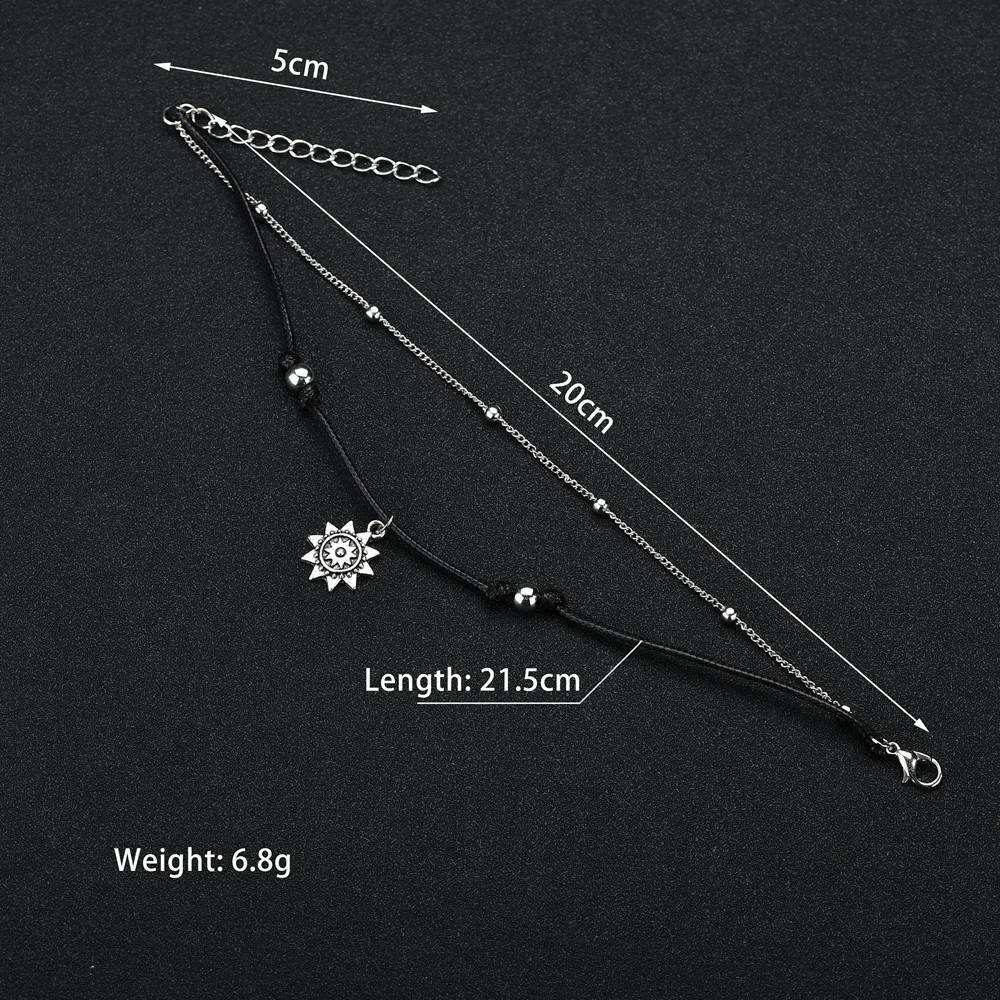 Double Ancient Silver Alloy Sun Pendant Anklet