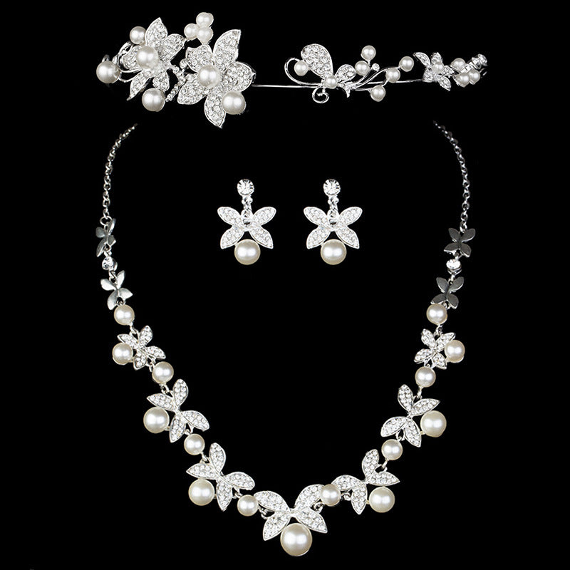 Bridal jewelry, European and American dress, accessories, Korean version of pearls, three sets necklace, wedding suite mixed batch
