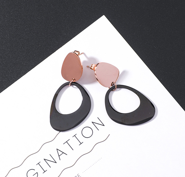 Square Round Titanium Steel Earrings Cool Wind Drill Geometry Wild Tassel Earrings