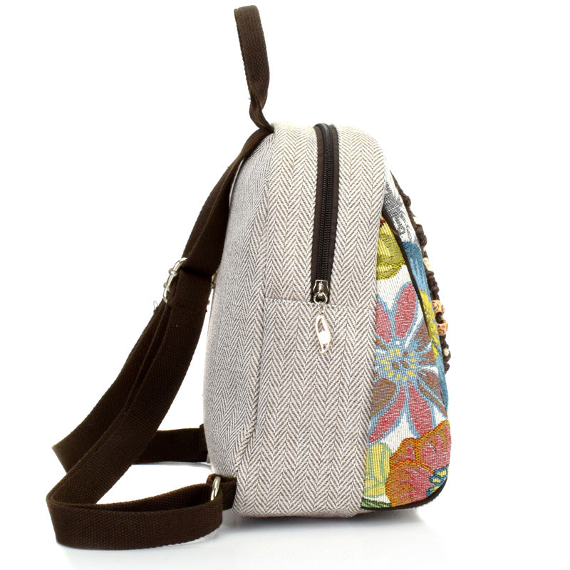 Retro cotton and linen woven school bag