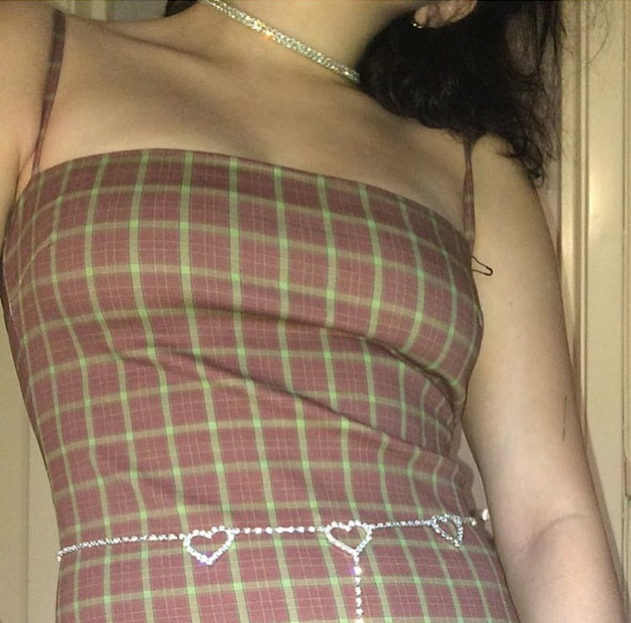 New 90s Vintage Drill Heart Waist Chain Cute Bling Bling Night Club Disco Belt