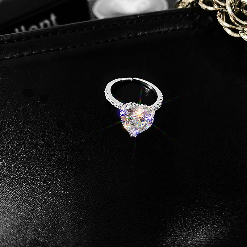 Crystal Love Heart Combination Ring Necklace Set