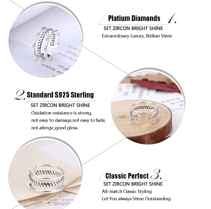 New Fashion 925 Silver Plate Three Layers Rings