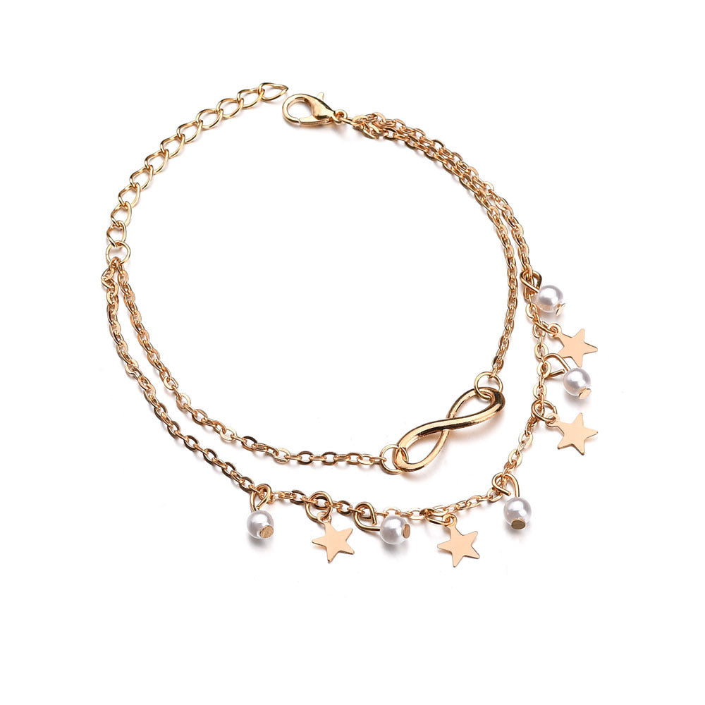 Five-pointed star pearl 8 word anklet