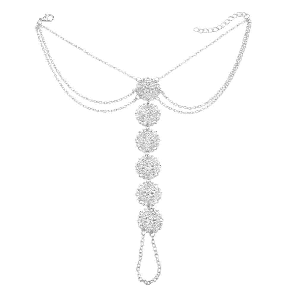 Carved flower plate women's finger anklet