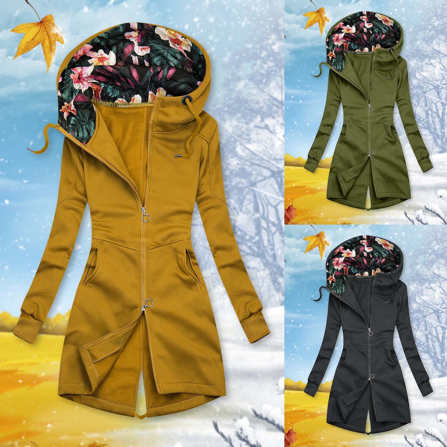 Solid Color Sweatshirt Ladies Long Sleeve Hooded Zipper Cardigan Casual Jacket