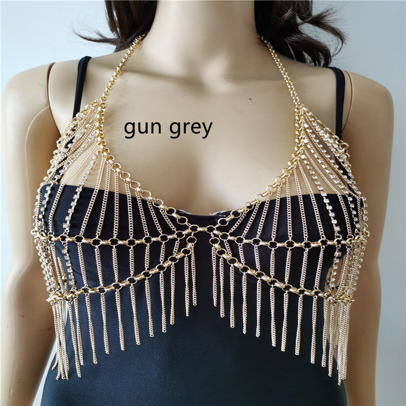 Heavy Industry Alloy Rhinestone Pendant Chest Chain