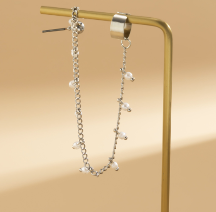 European And American Retro Long Star And Moon Tassel Pearl Single Earring