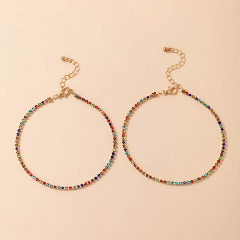 Simple Geometric Full Diamond Multi-layer Anklet