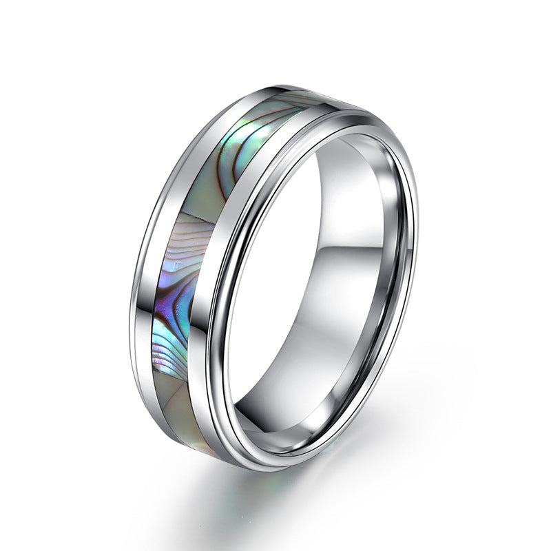 Tungsten Inlaid Shell Couple Rings Simple And Sweet