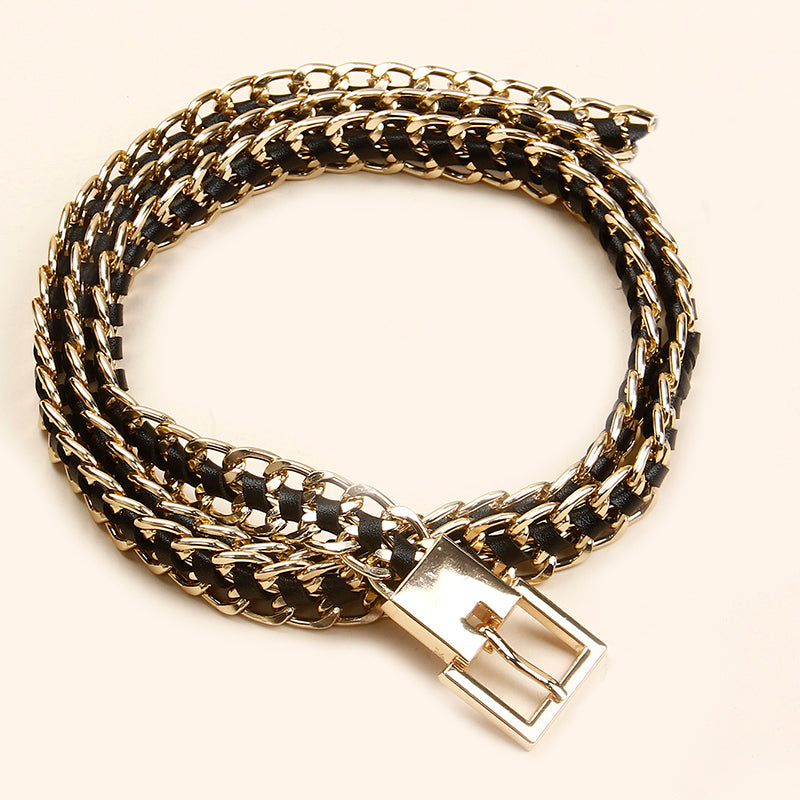 Korean version of fine style dress decoration belt female personality geometry sexy body chain adjustable needle buckle chain waist chain