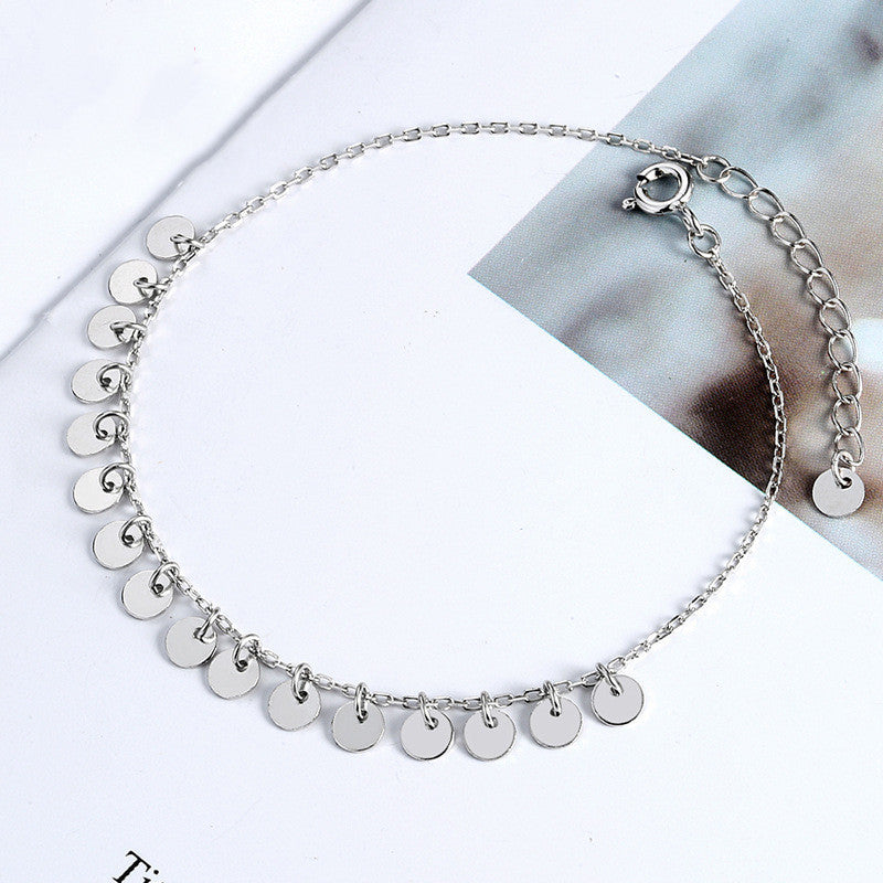 Geometric disc tassel female anklet