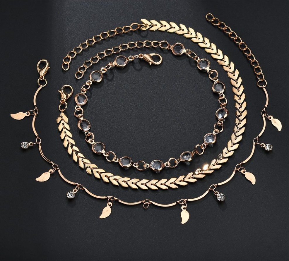 Arrow-studded three-piece anklet