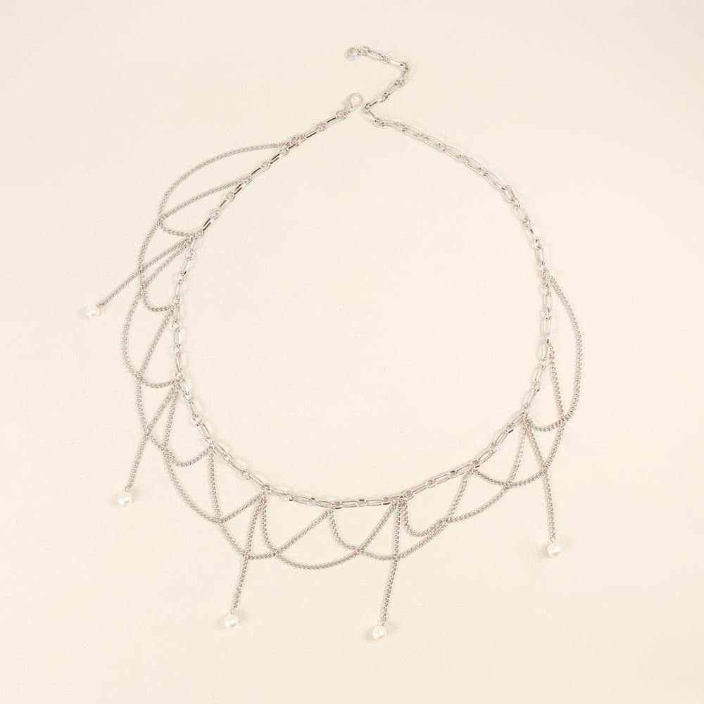 Waist Chain Pearl Pendant Wavy Fringe Body Chain Banquet Party Fashion Versatile Dress Accessories