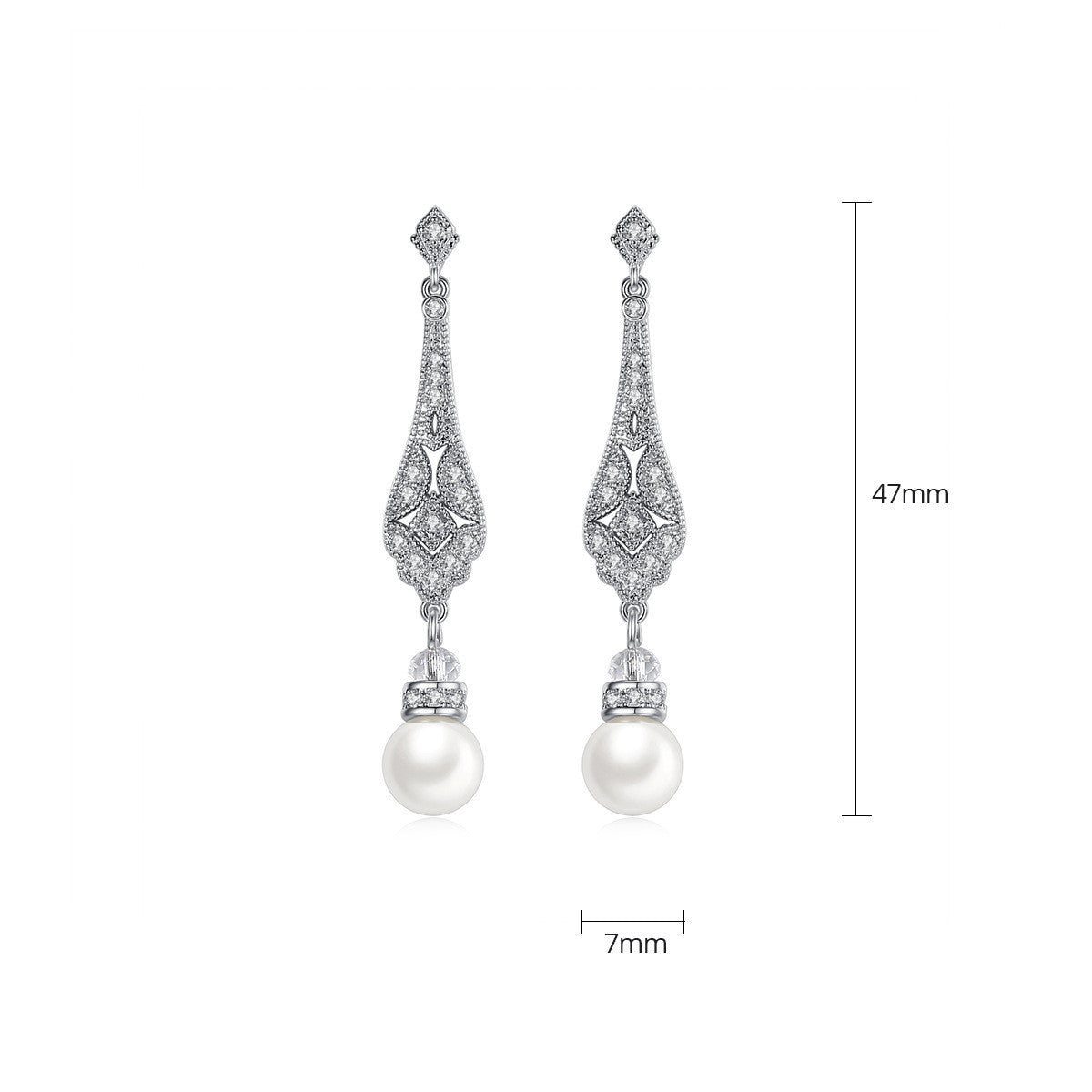 Korean Style Simple Long Pearl Women's Copper Inlaid Zirconium Earrings