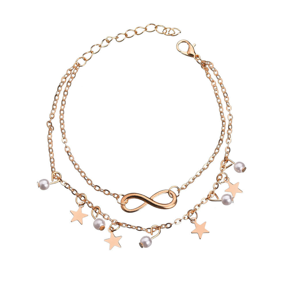 Five-pointed star pearl 8 word anklet