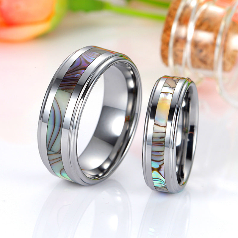 Tungsten Inlaid Shell Couple Rings Simple And Sweet