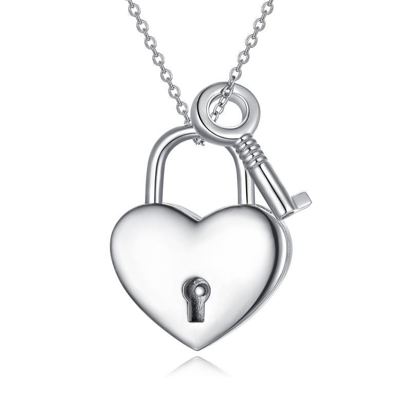 Heart Lock 925 Sterling Silver Key Pendant Padlock Necklace For Womens Teens Lover Egirls