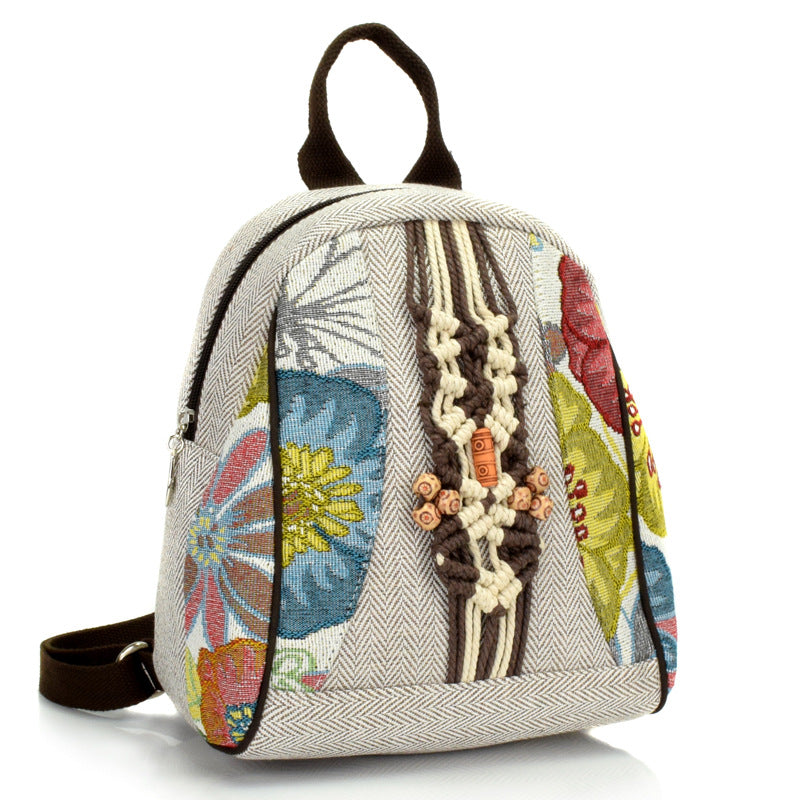 Retro cotton and linen woven school bag