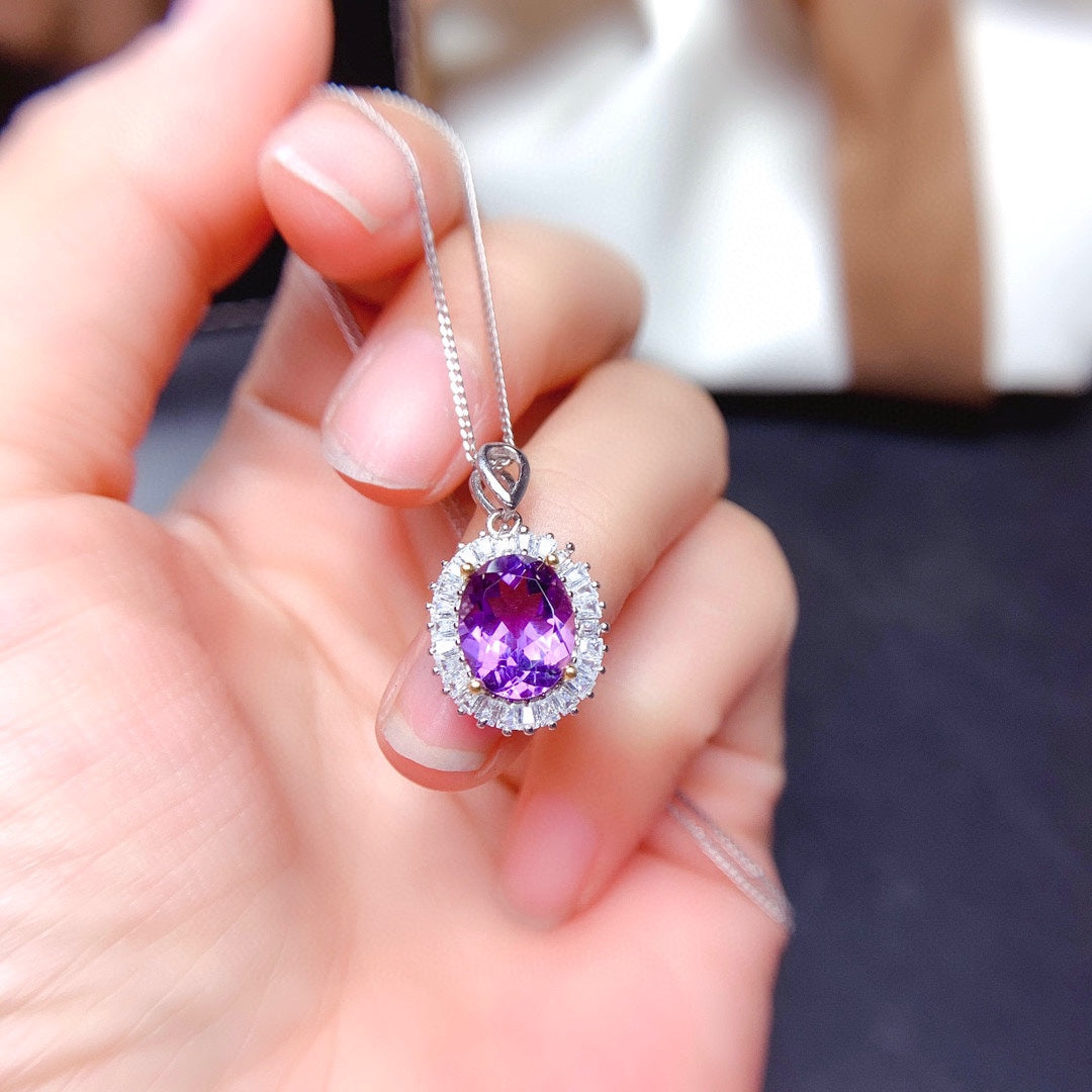 Natural Amethyst Ring Pendant Earring Set