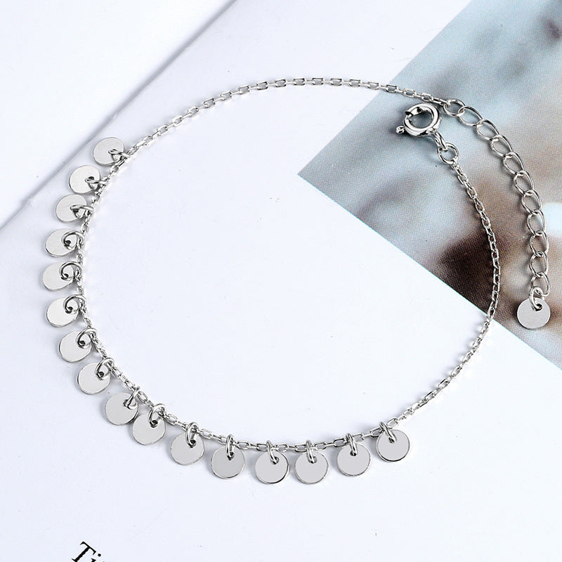 Geometric disc tassel female anklet
