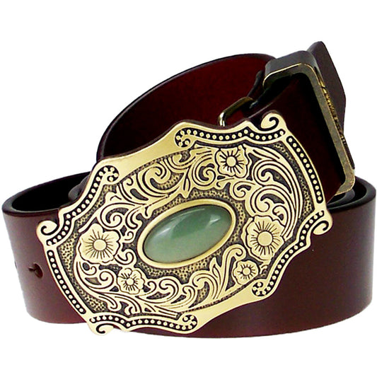 Casual Pure Copper Inlaid Jade Buckle Men's Belt