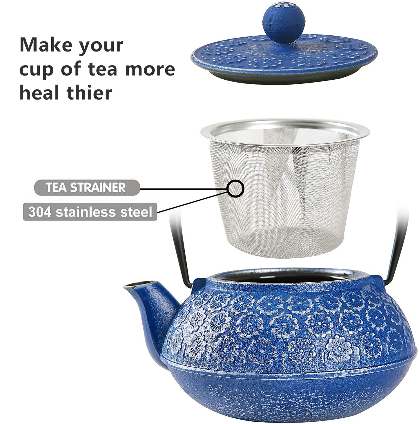 3.5Lbs 34oz Tea Kettle, Japanese -style Cast Iron Teapot With 304 Stainless Steel Infuser For Loose Leaf Tea