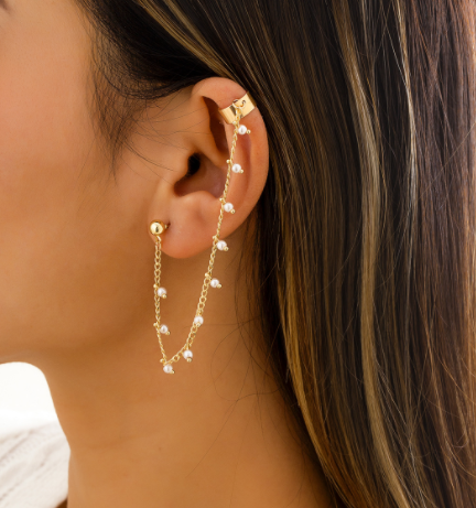 European And American Retro Long Star And Moon Tassel Pearl Single Earring