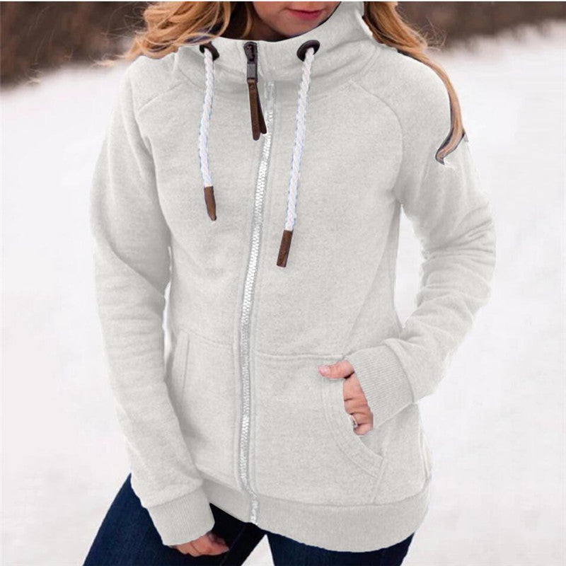 Hooded high neck zip pocket sweatshirt