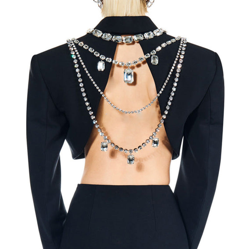 Multilayer Square Rhinestone Pendant Body Chain