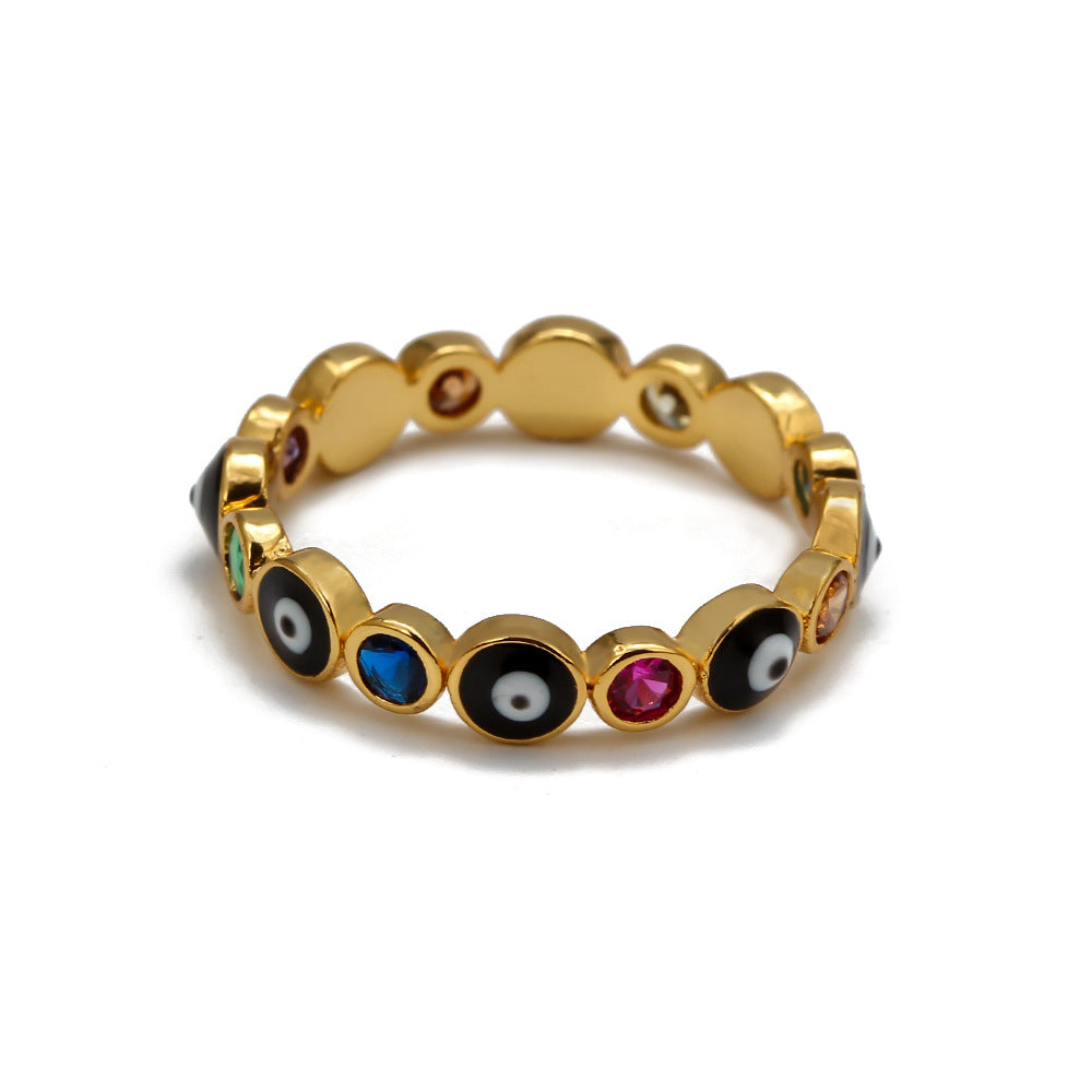 Rings European And American Jewelry Devil's Eye Inlaid Brick Ring Exaggerated Eye Ring