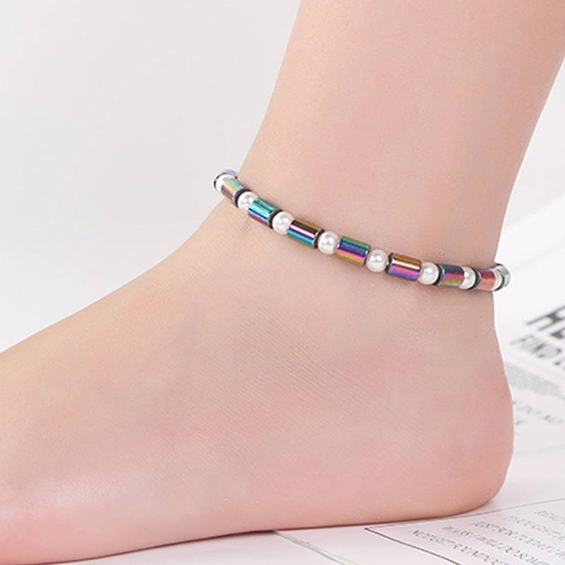 Rice Beads Colorful Straight Tube Magnet Anklet