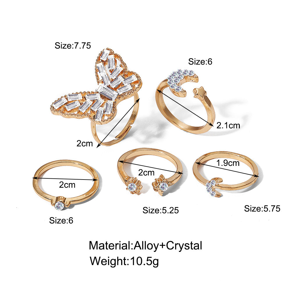 Women's Inlaid Rhinestone Ring Bare Retro Gold