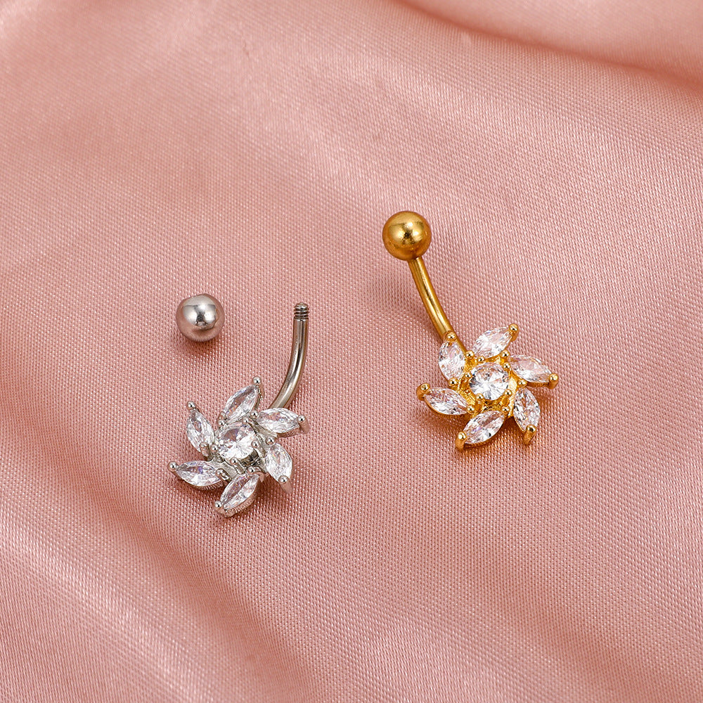 Diamond Flower Belly Button Nail African Navel Ring