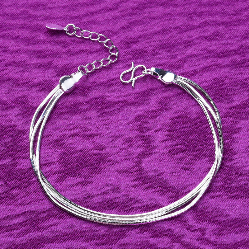 Three-layer snake bone chain silver anklet