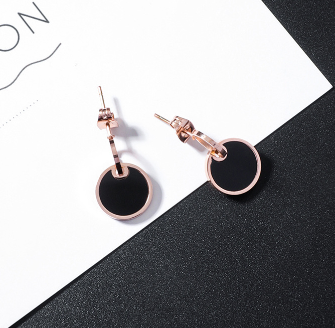 Square Round Titanium Steel Earrings Cool Wind Drill Geometry Wild Tassel Earrings