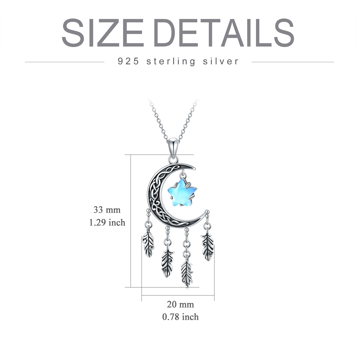 Moon and Stars Sterling Silver Celtic Dream Catcher Necklace for Women